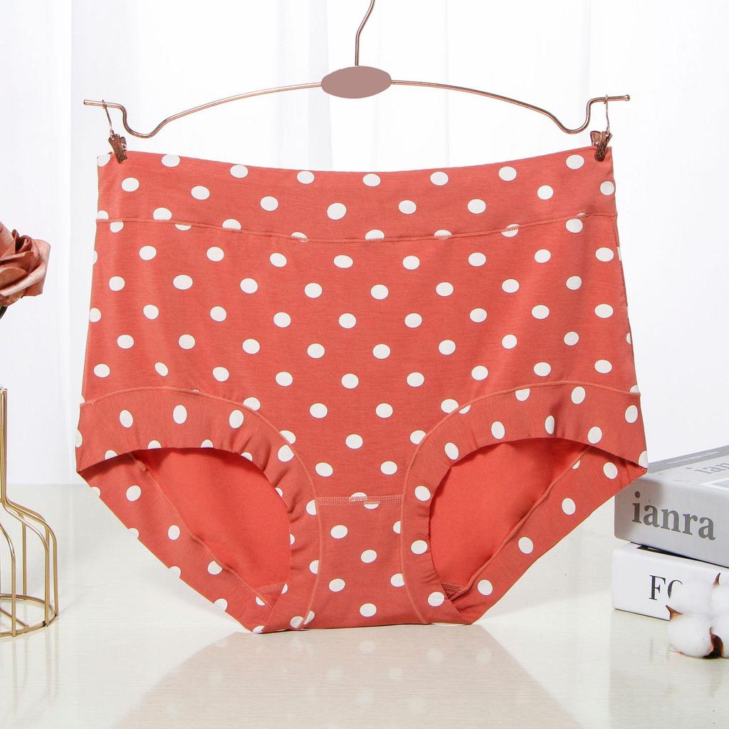 Modal Large Size Panties for Fat Lady Fashion Polka Dot Briefs High Waist Wide Leg Boyshorts Cotton Crotch Underpants