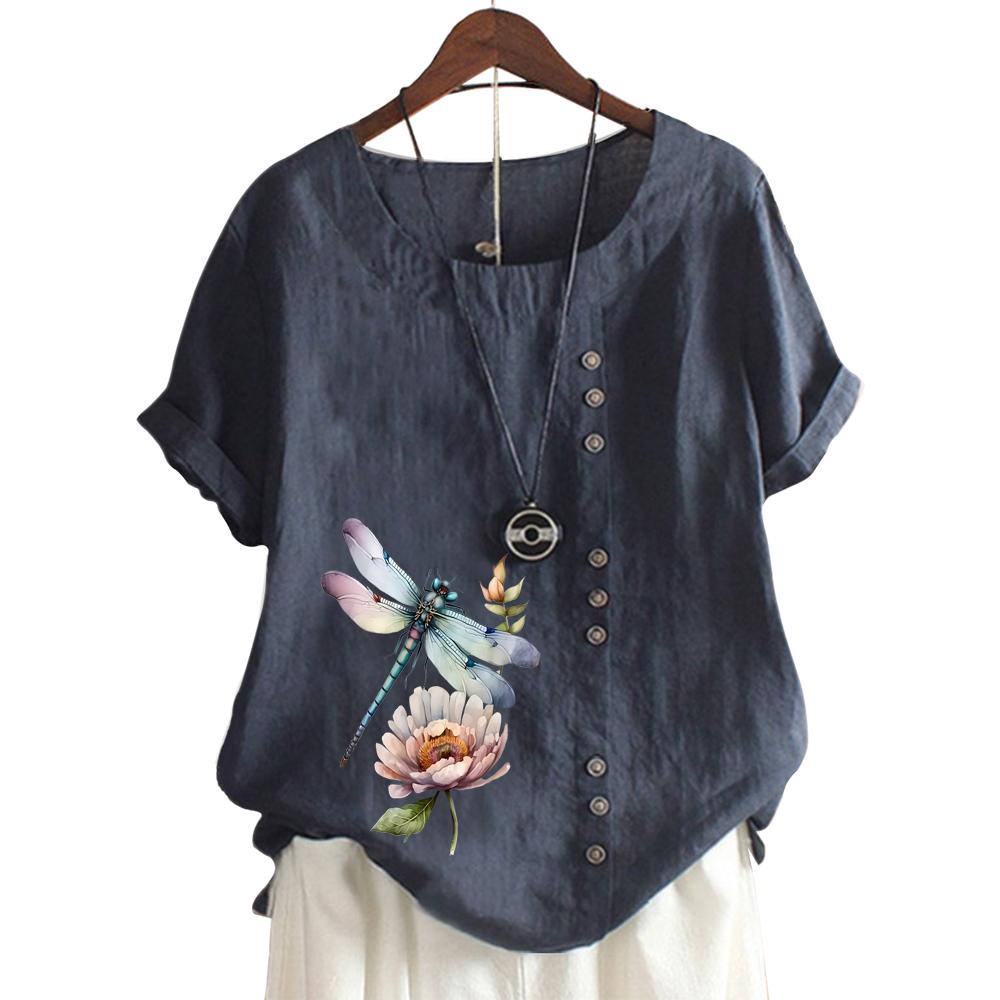 Модный женский хлопковый топ с короткими рукавами, 11 яркими цветочными принтами и круглым вырезом