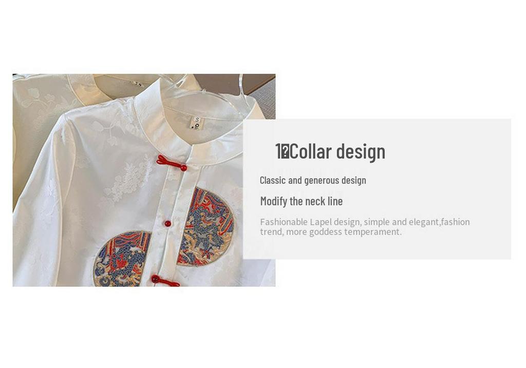 New Hanfu Jacquard Embroidered Long Sleeve Top with Frog Button