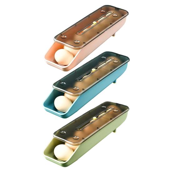 Контейнер для хранения яиц в холодильнике Большой вместимости Нескользящий Штабелируемый Дизайн Легко чистить Автоматический Раздвижной Диспенсер для яиц