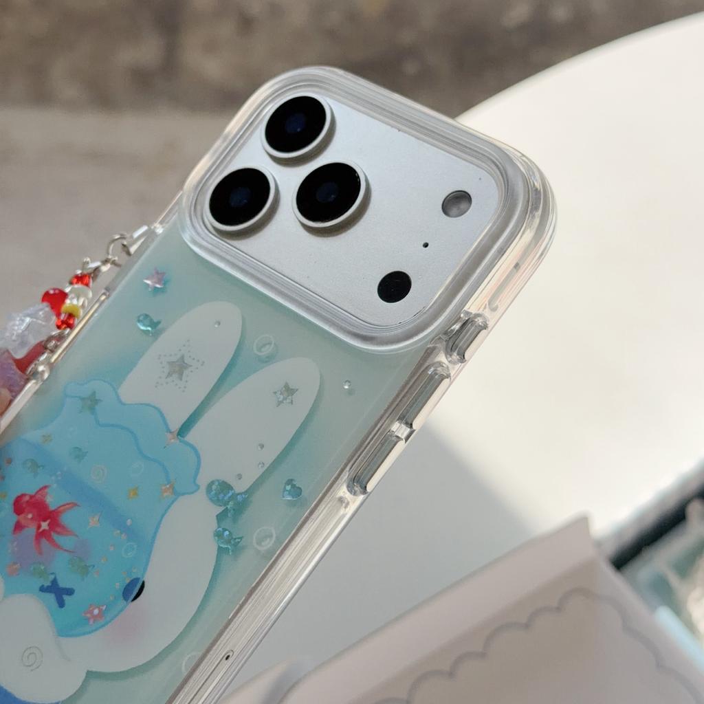 Cute Ocean Rabbit Glitter Star Phone Case for iPhone 17 16 Pro 15 Pro Max 13 14 Cover with Charm Cases Cartoon Shockproof Funfas