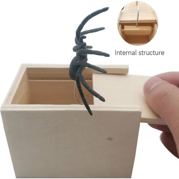 Lot de 2 boîtes surprise Spider Box en bois avec fausses araignées en caoutchouc, pour farces