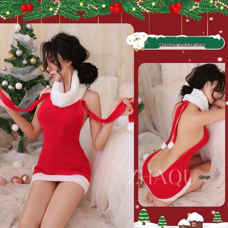 Chaqu Fun Lingerie: Sexy High Neck Backless Sweater - Quick Release Seductive Christmas Cosplay for Women