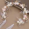 1pc Faux Pearl & Flower Decor Elegant Bridal Hair Band Tiara