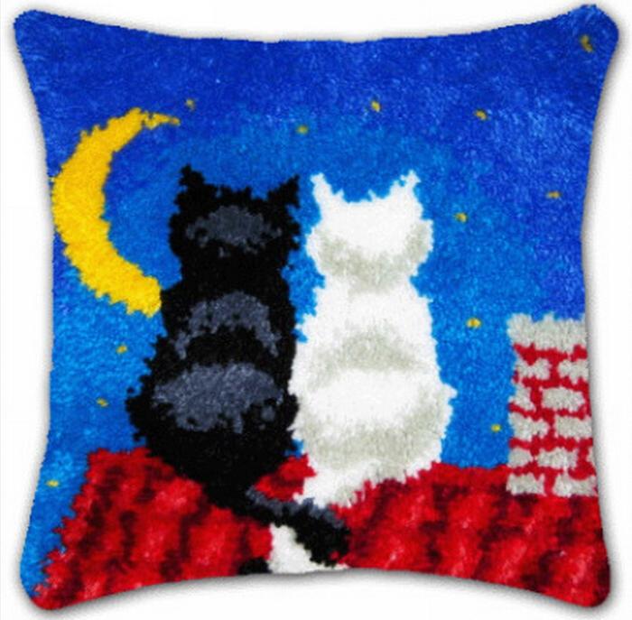 Cute Animal Latch Hook Rug Kits Pillows Smyrna Package Carpet Cat Embroidery Latch Hook Kit Diy Cross Stitch Pillow Knooppakket