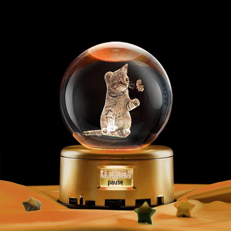 Светящийся хрустальный шар с кошкой, украшение, 3D-резной ночник, праздничный подарок