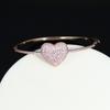 60mm pink Plated Iced Out Bling Women Jewelry Cz Big Heart Charm Women Thin Bangle Bracelet