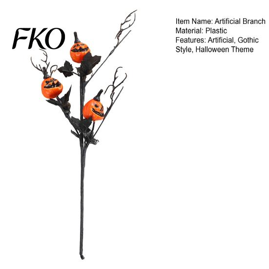 Halloween Festive Floral Arrangement Artificial Pumpkin Stems, Black Branch with Maple Leaves, Fake Leaf And Decor Gothic for Vase, Indoor