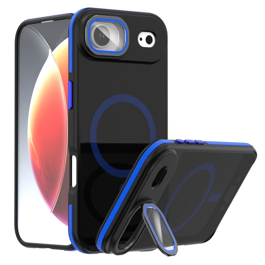 For iPhone Air Magnetic Case Skin-Touch TPU Acrylic Phone Back Cover with Lens Protector Kickstand