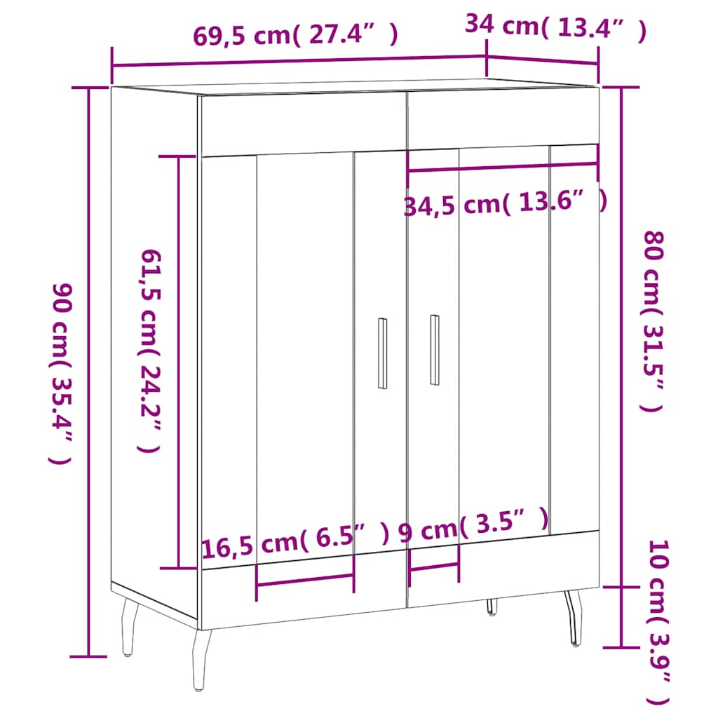 Sideboard Smoked Oak 69.5 x 34 x 90 cm Wood Based Panel