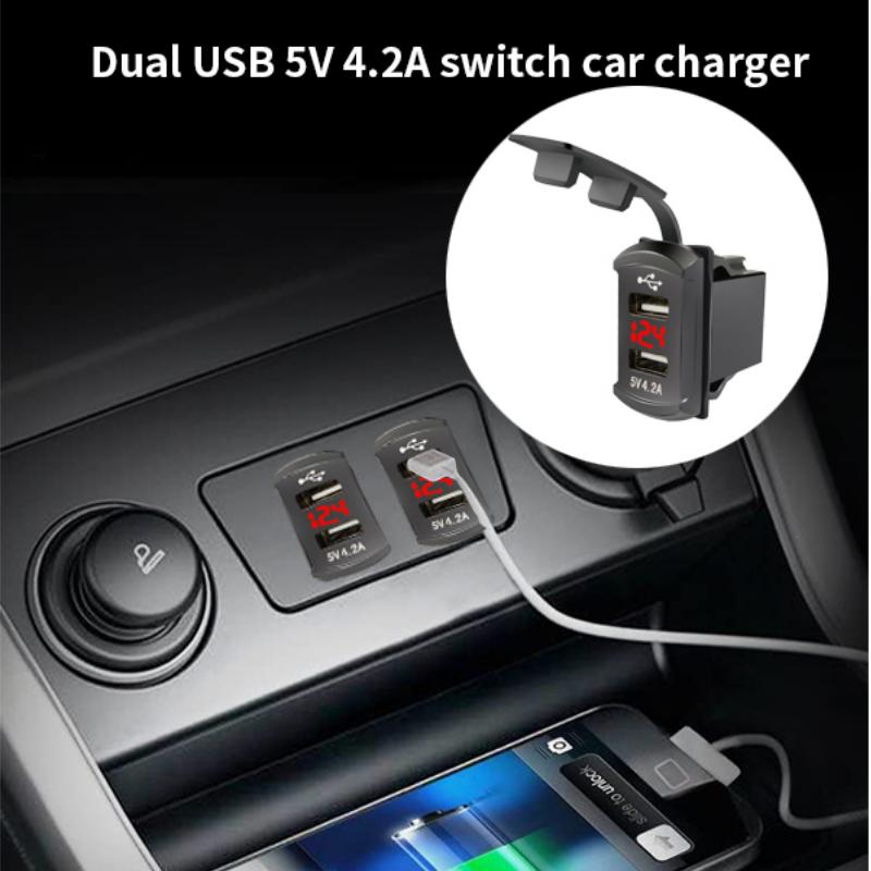12, 24 В, 4,2 А, автомобильное зарядное устройство с двумя портами USB и дисплеем напряжения, водонепроницаемый модифицированный переключатель, адаптер автомобильного зарядного устройства для мобильного телефона Toyota, быстрая зарядка