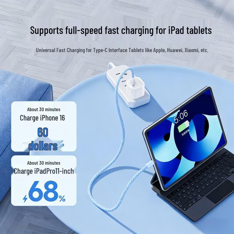 Nengshi PD60W Плетеный кабель Type-C на Type-C для быстрой зарядки