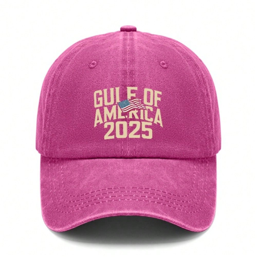 [Patriotic Baseball Cap] 2025 Gulf Of AMERICA Print Polyester Adjustable Vintage Washed Unisex Casual Outdoor Sports Sun Protection Baseball Hat -