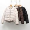 Solid Color Short Long-sleeved Simple Down Jacket Women's New Fashion Round Neck Duck Down Autumn and Winter Coat