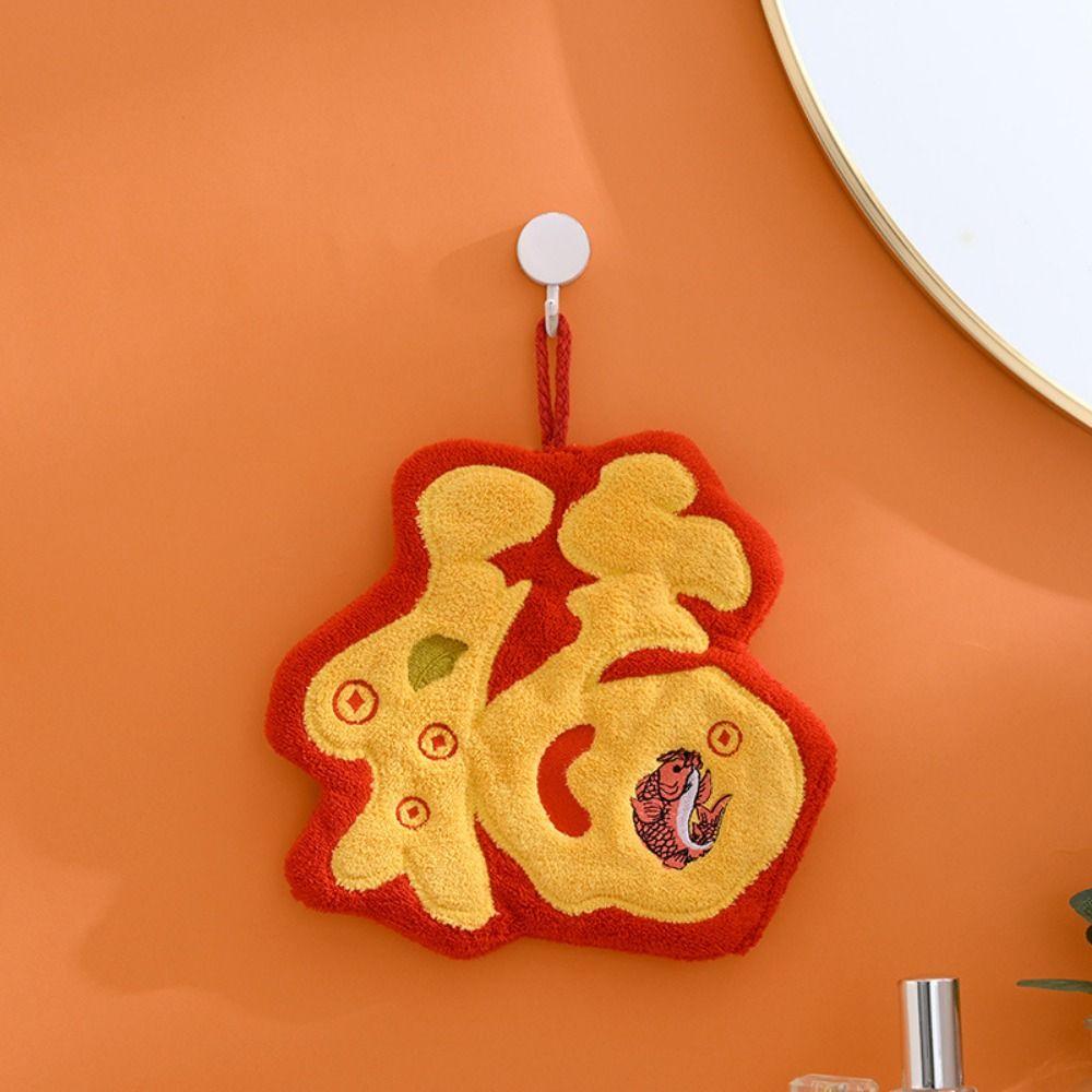 Cartoon Quick-drying Hand Towel Red Hanging Towels Creative Handkerchief Bathroom Kitchen