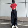 Женские брюки-карго в стиле ретро в стиле хип-хоп Y2K Harajuku Oversize, прямые широкие брюки, черные брюки-парашюты, женская винтажная уличная одежда