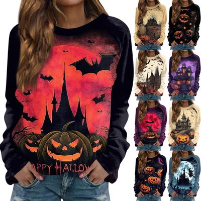 Женская мода повседневная длинная рукава Хэллоуин принтованный круглый вырез свитер Топ