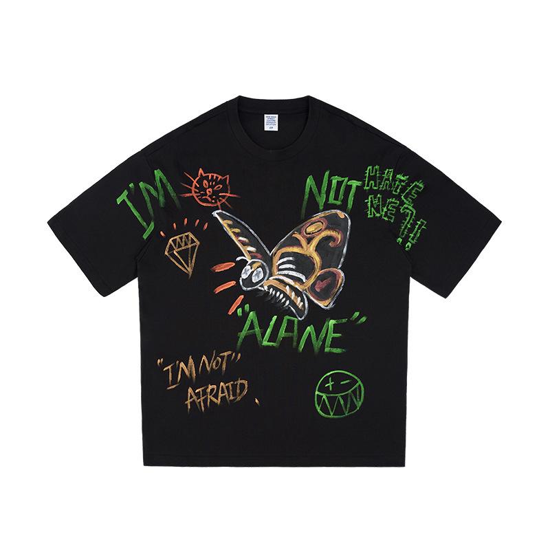 Уличная одежда Футболка оверсайз с графикой бабочки Хлопковая футболка Унисекс Топы Футболки Летняя футболка с короткими рукавами