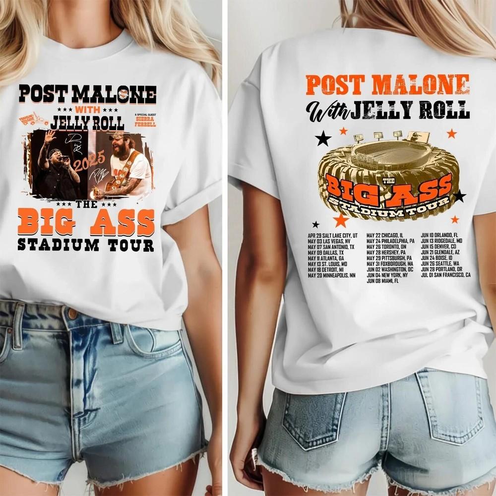 Post Malone Jelly Roll Concert Music Western 2025 Big Ass Stadium Tour TShirt Unisex T-Shirt