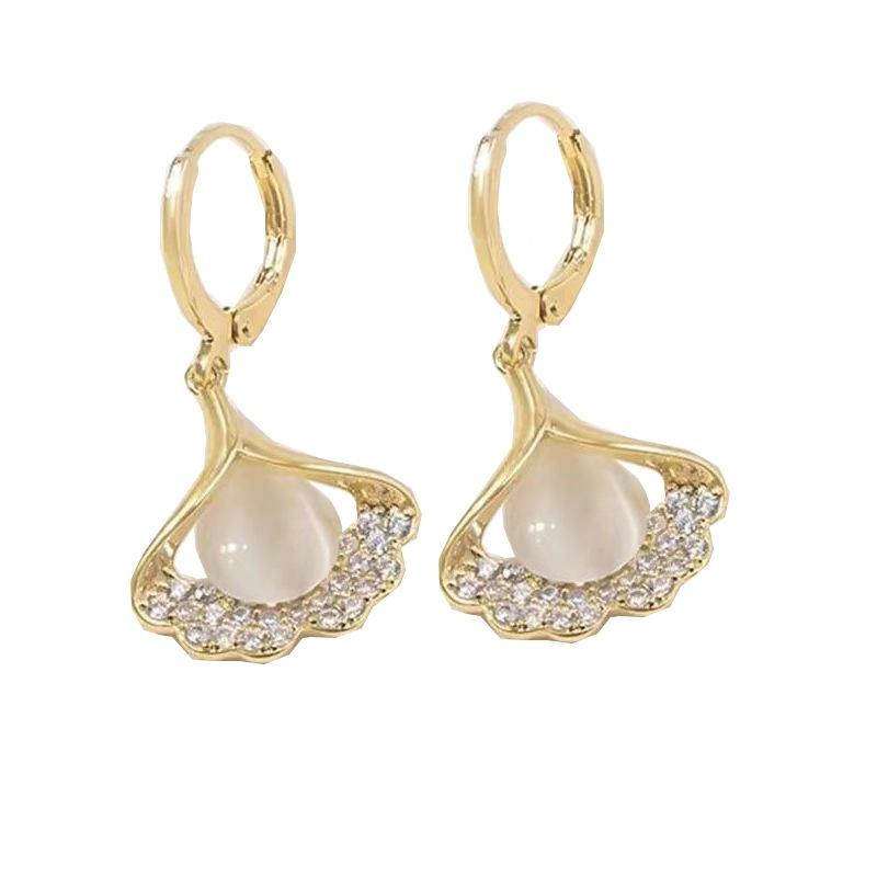 Модные европейские и американские женские украшения, серьги-гвоздики с зеленым опалом и листьями гинкго, серьги-гвоздики для свадьбы и помолвки