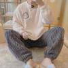 Men's Korean-Style Plush Pajamas Set - Thick Coral Fleece Pullover for Autumn/Winter Warmth