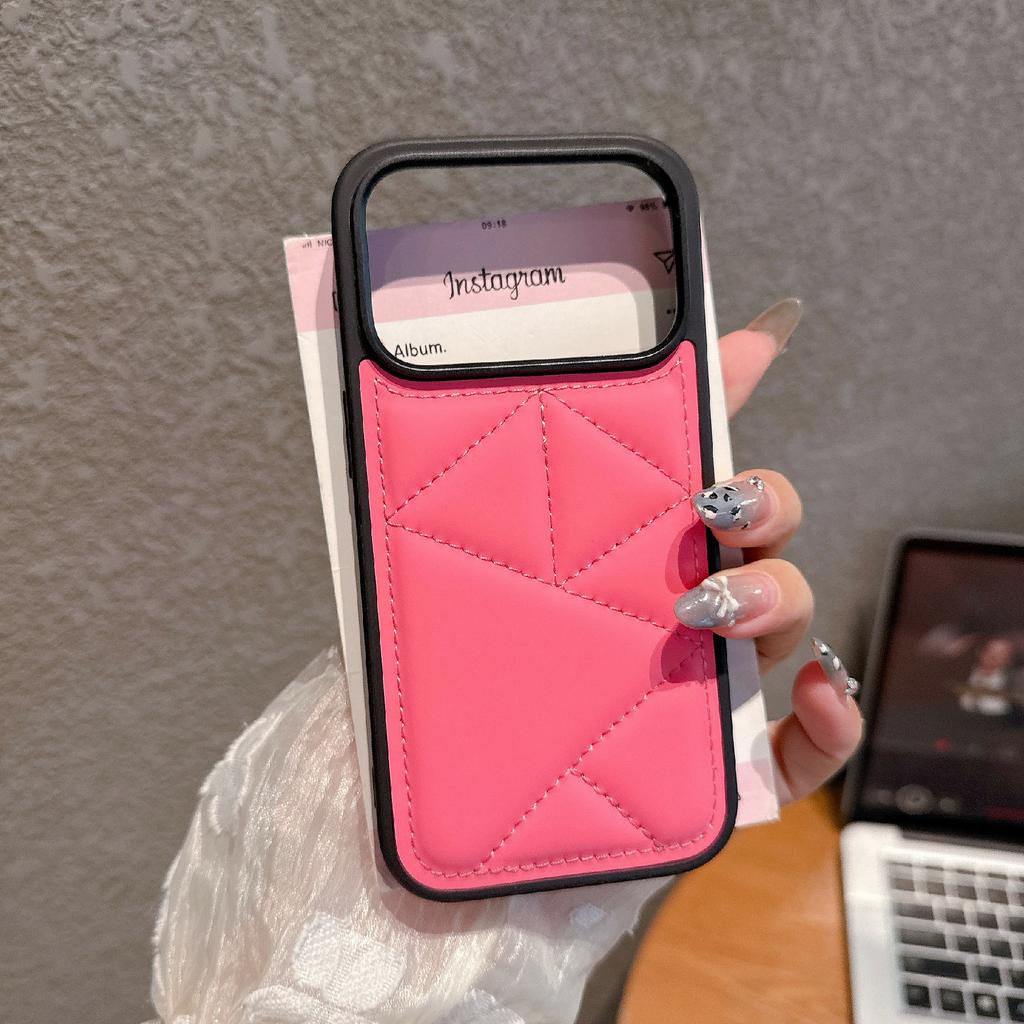 For iPhone 17 Pro Case Triangle Quilted Down Jacket Design PU Leather TPU Phone Cover