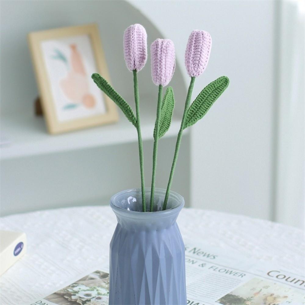 Hand-woven Crochet Bouquet Creative Finished Handmade Plant Knitted Tulips Flower Home Decor