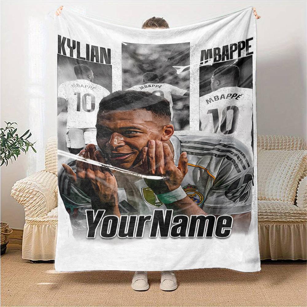 Mbappe Customize Text Blanket Gift Personalized Blanket Warmthful Decor for Picnics Bed Office Sofa Four Seasons Universal