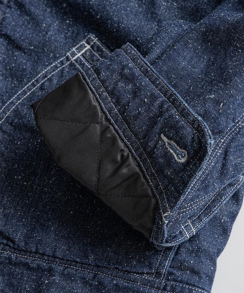 BEHEAVYER Washed Leather Collar Sports Jacket Denim Washed