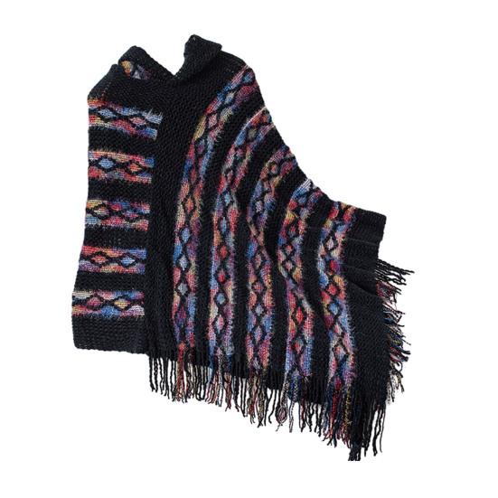 Женский свитер-пуловер с капюшоном, рукав «летучая мышь», с кисточками, вязаная накидка, разноцветная, полосатая, асимметричная