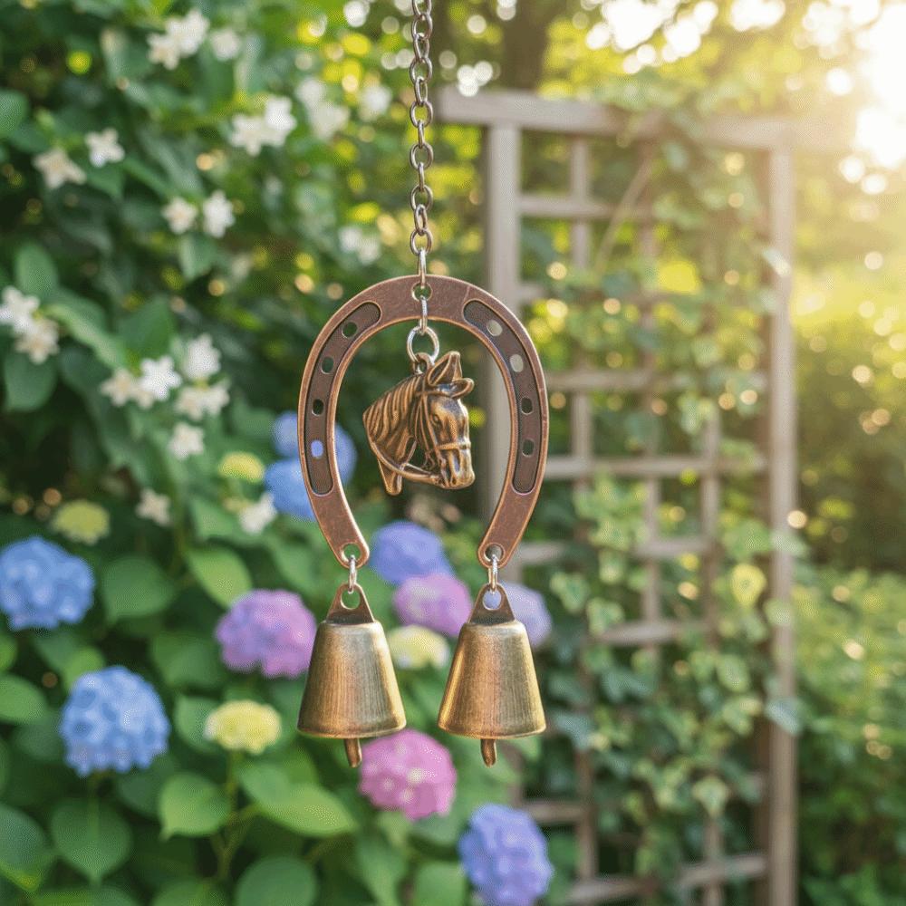 Креативные ретро колокольчики ветра в форме лошади, подвесное украшение для двора, благословляющий металлический кулон, задний двор
