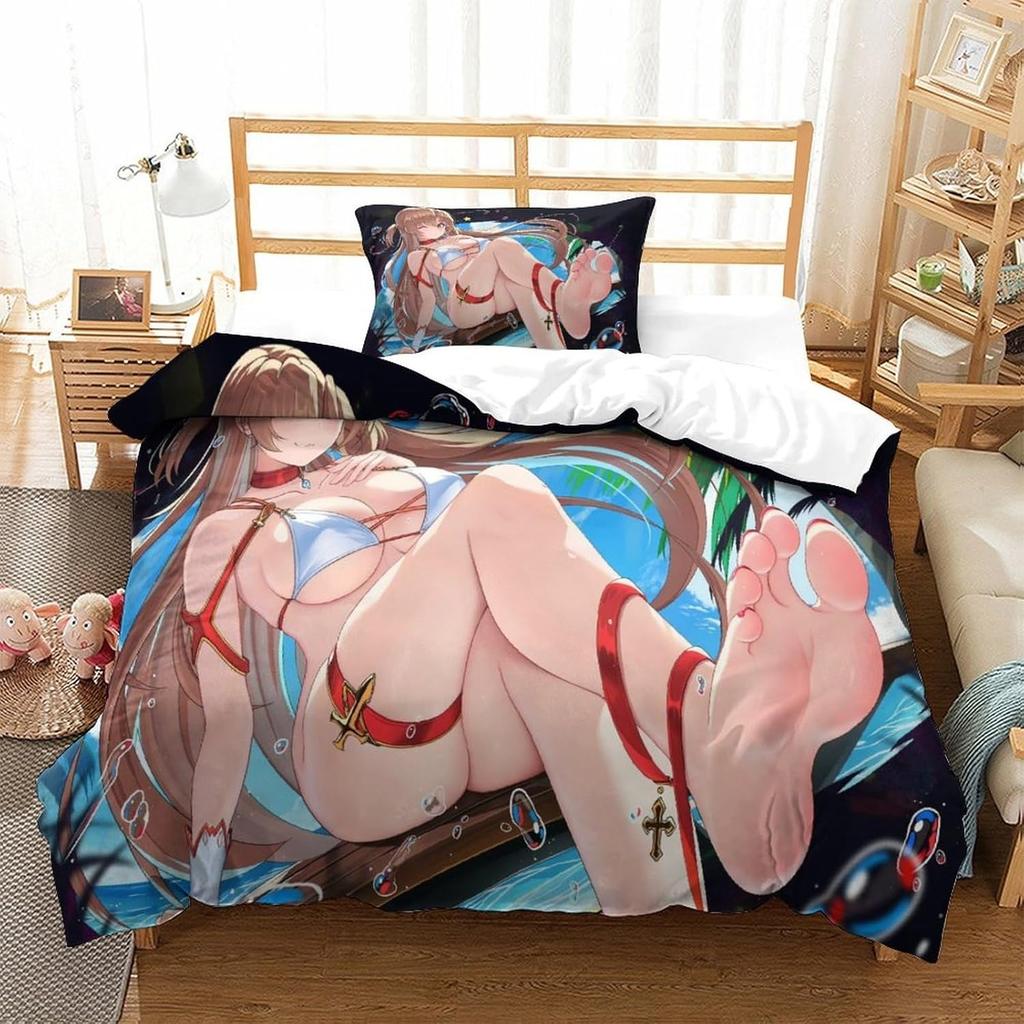 Полный и сексуальный девочка мальчик детский пуховый пододеяльник постельный набор 3D принт аниме девушка кровать супер мягкое ультратонкое волокно и подушки