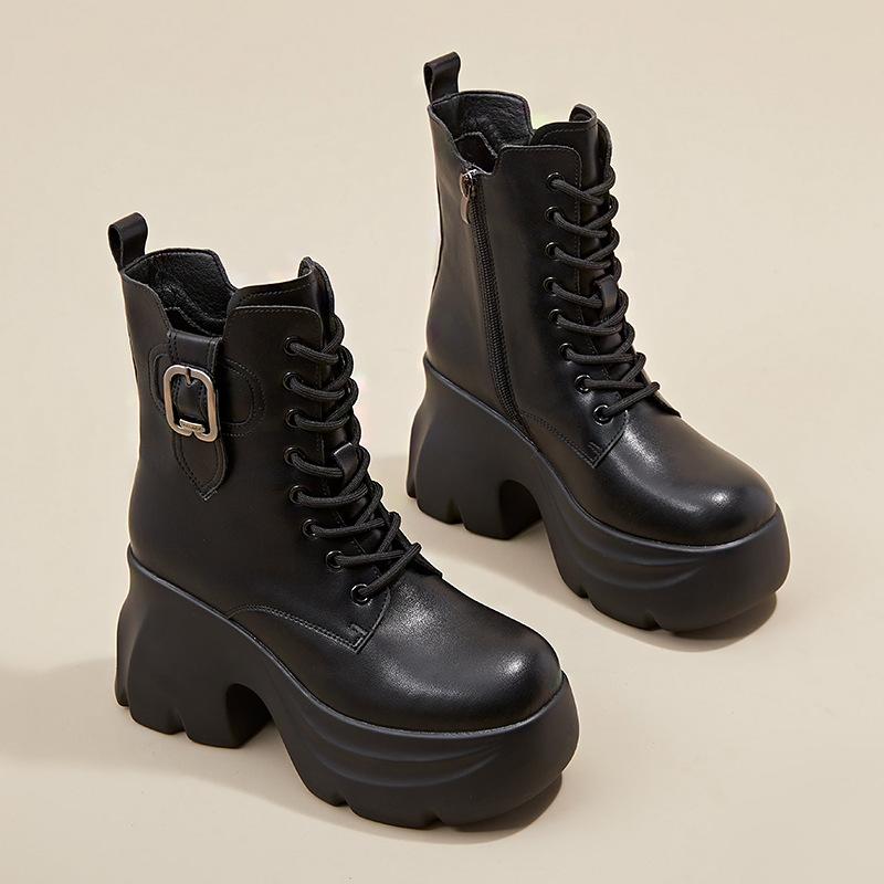 Ботинки мартин на толстой подошве короткие кожаные ботинки женские новые ботильоны челси на высоком каблуке короткие ботинки весенне-осенние одинарные ботинки