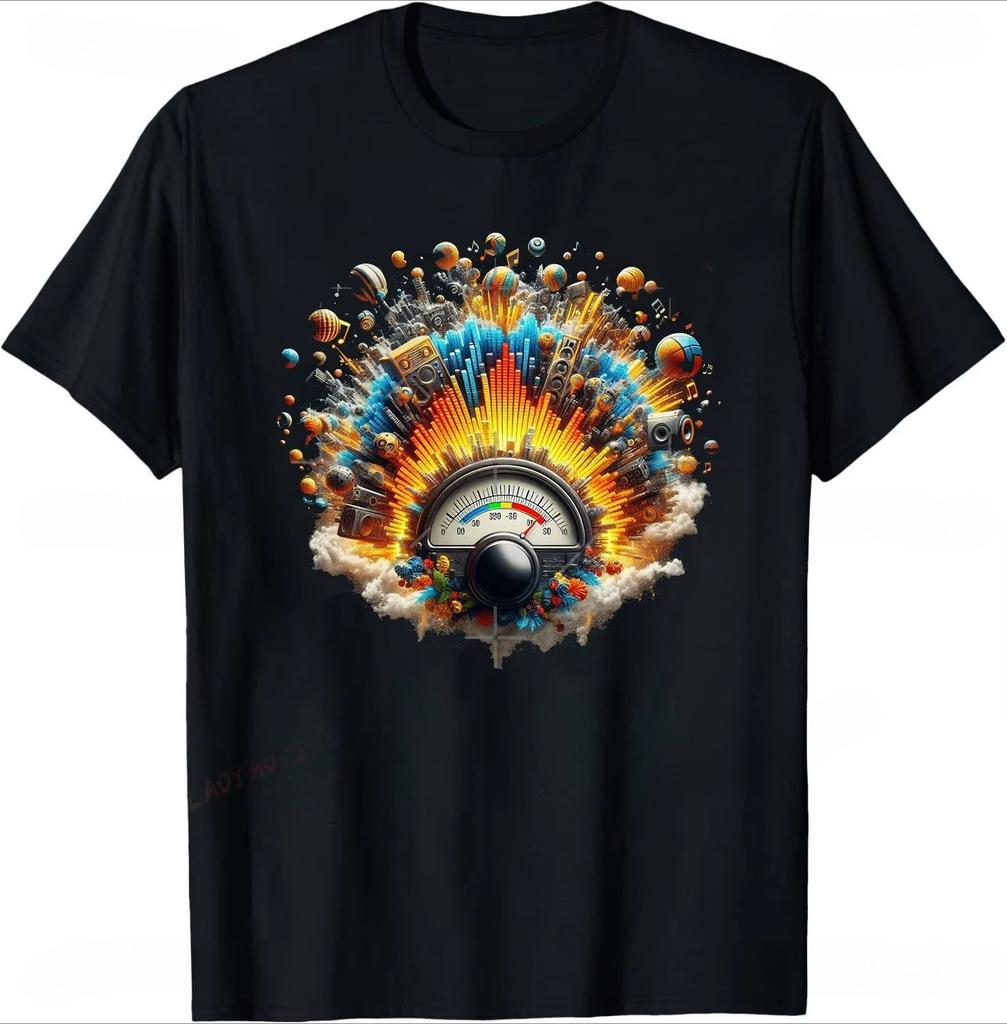 Volume VU Meter Vintage Unisex Tshirt Audio Engineer Recording Crew Neck Summer Unisex Short Sleeve Casual Top Aesthetic Clothes