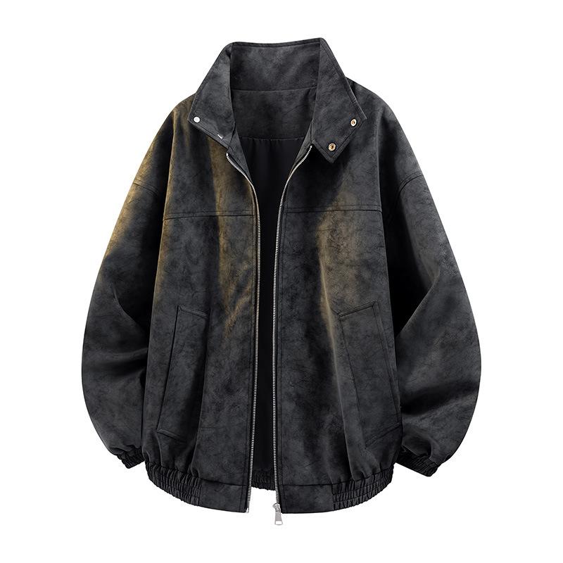 Новая осенняя кожаная куртка Ретро американская куртка Пряжка Стойка воротник Тай-дай Мужская