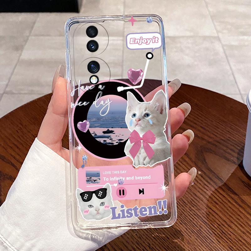 Casing For Honor 70 Case FNE-NX9 Aesthetic Fashion Cute Cat Astronaut Soft Silicone Back Cover Honor70 5G Transparent Phone Case