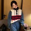 Pullover Sweater Autumn Splice Denim Pullover Sweater Women Outwear Versatile Long Sleeve Pullover Retro Stripe Knit Sweater
