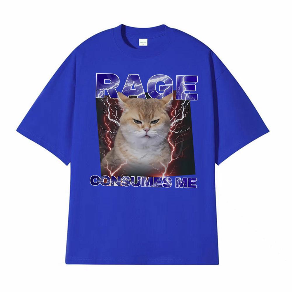 Funny Rage Consumes Me Comfort Angry Cat Meme Graphic TShirts Unisexs Clothing Vintage Classic 100 Cotton Oversized T Shirt Tops