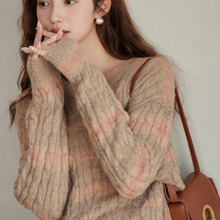 Mishow Вязаная блузка для женщин, осень 2023, новая мода в полоску, свободный свитер с v-образным вырезом и длинным рукавом, повседневный женский свитер MXC41Z0146