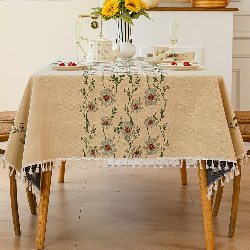 High-Grade Embroidery Pastoral Small Fresh Tablecloth Cotton And Linen French Pastoral Tablecloth High-Grade Light Luxury Household