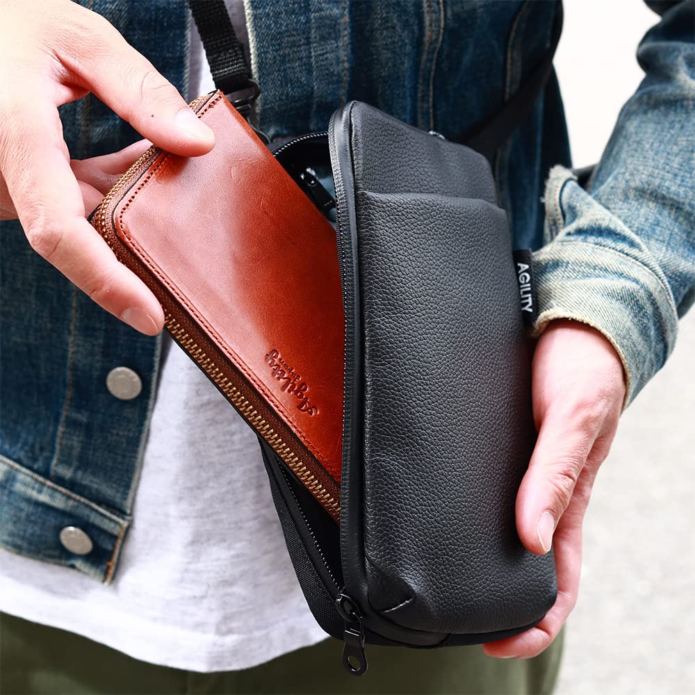AGILITY Affa "Park Pochette L" Smartphone Shoulder Bag for Men, A6 Size, Long Wallet, Mini Bag, Smartphone Bag, Leather, Water-Repellent