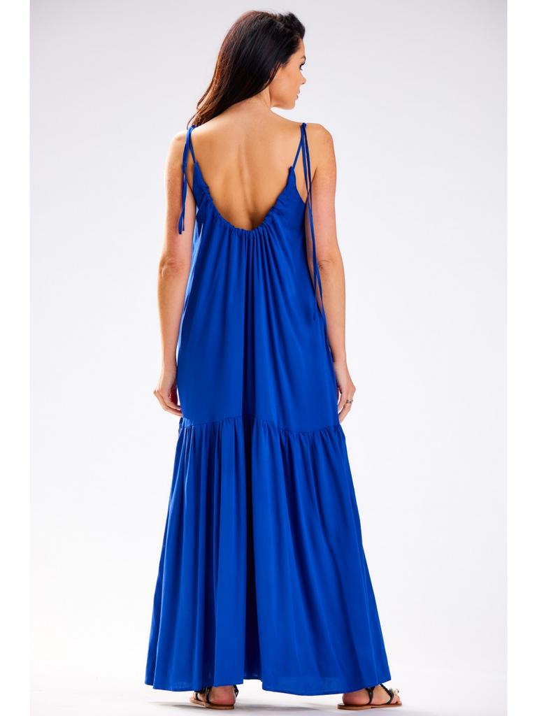 Oversized, summer maxi dress with straps, blue S/M