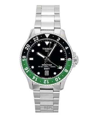 Seastar 1000 GMT Нержавеющая сталь Черный циферблат Кварцевые часы для дайвинга T120.852.11.051.00 300M Мужские часы