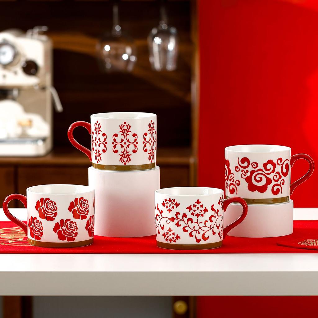Creative Design Personality Single Mug Festive Space-saving Flower Ceramic Drinking Cup with Hand Mug Girl Couple Gift Water Cup Space-saving Gift