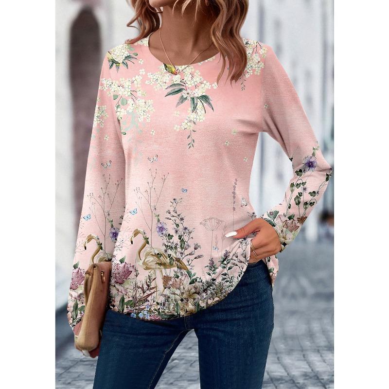 Autumn Women's T Shirt 3D Print Floral Leaf Design Long Sleeve Daily Weekend Fashion Round Neck Clothing Top