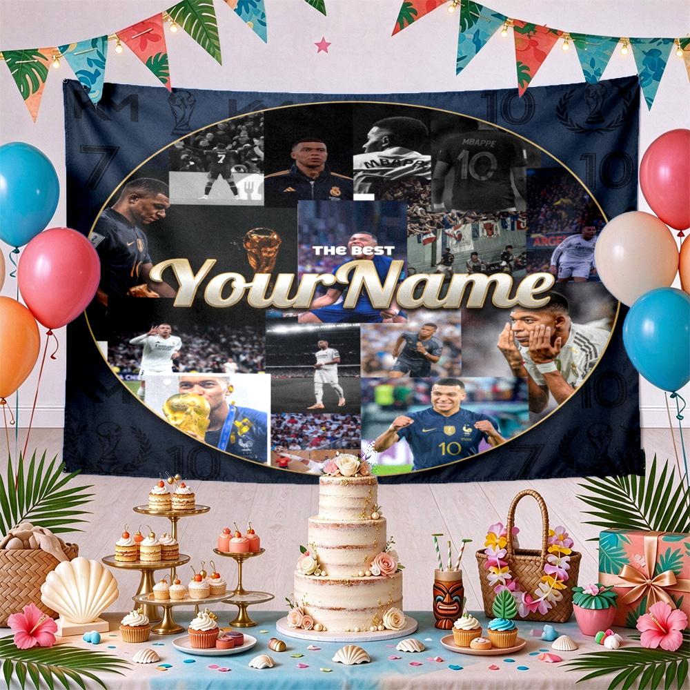 Mbappe Custom Your Name Wall Decor Tapestry Art For Pet Memorial Birthday Wedding Party Backdrop Family Gift