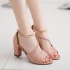 Size 34-42 Womens Summer Fashion Peep Toe Bow Chunky High Heel Sandal Pumps