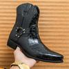 Fashion Fashion Men's Alligator Pattern Pointed Business Casual Ankle Boot Fashion Male Winter New Comfortable Chelsea Leather Shoes