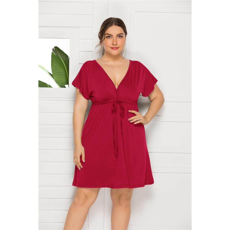 Одежда больших размеров, женские сексуальные короткие платья макси большого размера, однотонное свободное платье с v-образным вырезом большого размера, платье с расклешенными рукавами