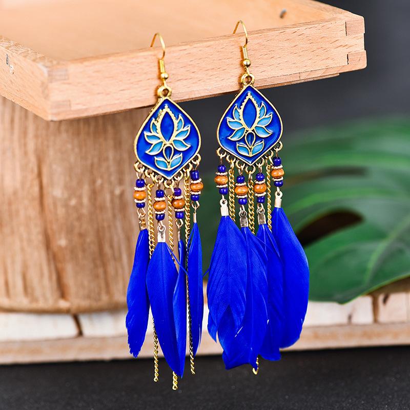 High-Value Feather Earrings Bohemian Long Tassel Photo Women'S Ear Hooks Personalized Earrings